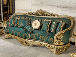 Ensemble de canapés en bois sculpté traditionnel de luxe avec revêtement vert antique, cadre doré, dossier capitonné - Meubles de salon - Décoration - Product Image 2