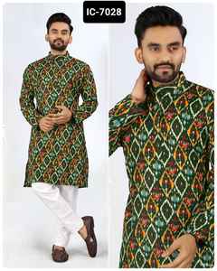 Kurta en rayonne imprimée avec impression en feuille d'aluminium pour un look riche, prêt à porter, vêtements traditionnels pour hommes Kurta avec Pent - Product Image 3