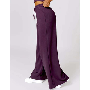 Oem 2025 nouveauté pantalon de yoga d'entraînement ample et oversize pour femmes pantalon de survêtement en coton de couleur unie de jogging de sport - Product Image 3