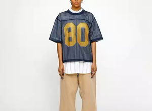 Hombre recortado de gran tamaño Vintage Street Wear deportes Retro Boxy Mesh 100% algodón camiseta para Loose Fit Boxy Fit malla camisetas - Product Image 5