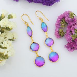 Haute qualité en gros classique multicolore Hydro Doublet pierre boucles d'oreilles longues plaqué or diamant perle fantaisie multi-taille goutte - Product Image 6