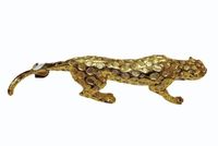 Sculpture de Jaguar en Aluminium Coulée à la Main avec Finition Dorée Petite Grande Décoration d'Intérieur et de Table Objet d'Artisanat Métallique
