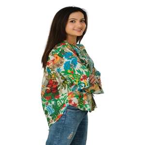 เสื้อเบลาส์พิมพ์ลาย Farida สไตล์โบฮีเมียนสำหรับผู้หญิงเสื้อฮิปปี้ยาวเบาลำลองฤดูร้อนฤดูใบไม้ผลิ/ฤดูร้อน/ฤดูหนาว - Product Image 4