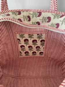 Handmade Quilted <b>Tote</b> <b>Bag</b> Block Print Cotton <b>Fabric</b> Beige & Maroon Floral Travel <b>Tote</b> Eco-Friendly Everyday <b>Bag</b> - Product Image 5