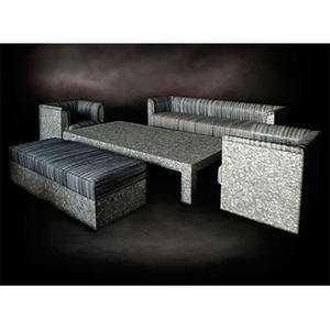 Sofá Seccional Blanco con Incrustaciones de Nácar, Joyería de Conchas Marinas, Muebles con Motivos de Conchas de Perla para Apartamentos - Product Image 1