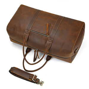 Sac de voyage pliable en cuir véritable, grande capacité, style vintage, fermeture éclair, durable, imperméable - Product Image 5