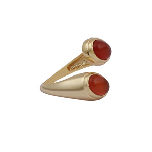 Bague minimaliste en laiton réglable plaqué or avec pierre de cornaline rouge et cristal orange, pierre de naissance, sertie - Product Image 2