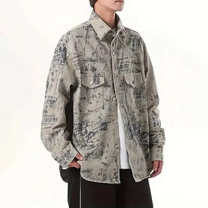 เสื้อโค้ทลำลองแบบสั้นของผู้ชายเสื้อแจ็คเก็ตยีนส์ขาดติดโลโก้ด้านหน้าแนวสตรีท - Product Image 6