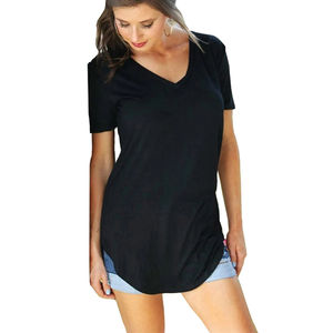 Camiseta de mujer de alta calidad de algodón transpirable de secado rápido de Color sólido cuello redondo de manga corta de gran tamaño Fitness precio barato ropa de verano - Product Image 1