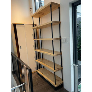 6-Tier <b>Pine</b> Wood & Steel Pipe <b>Shelf</b> for Living Room Standing Type - Product Image 5