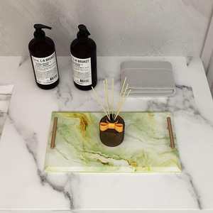 Natural <b>Marble</b> Decorative Tray with Stylish Metal Handle, Handmade Dresser Tray for Jewelry Displays, Kitchens, Counters tray - Product Image 5