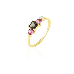 Bague en or massif 18 carats avec quartz fumé naturel, diamant et tourmaline, bague de promesse personnalisée pour femme, bijoux, MOQ 2 pièces - Product Image 2