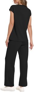 2025 donna Casual estivo per Lounge set tinta unita tuta a 2 pezzi abbinata pantaloni in maglia per la primavera/estate - Product Image 5