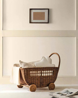 Carrello Giocattolo in Rattan Fatto a Mano con Ruote, Design Unico, Cesto Portaoggetti per Bambini, Carrello in Vimini Naturale, Organizzatore per Cameretta OEM ODM