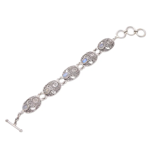 Rainbow Moonstone <b>Chain</b> Link <b>Bracelet</b> Boho Dainty Jewelry Gift for Anniversary Party 925 Sterling <b>Silver</b> Jewelry Wholesale Price - Product Image 2