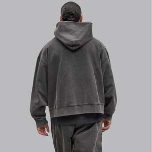 Vente en gros Sweat à capuche vintage unisexe en éponge française haute qualité Sweats à capuche amples en relief pour hommes - Product Image 6