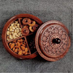 Handmade Mango <b>Wooden</b> Dry Fruit <b>Box</b> Crafted For Traditional Home Kitchen Countertop <b>Storage</b> And Serving Purpose - Product Image 2