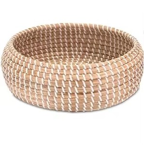 Nouveau panier de rangement en herbe de mer rond moderne fabriqué à la main avec poignée élégante utilisation d'organisation de cuisine à la main - Product Image 3