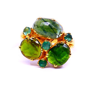 Moda 925 plata esterlina chapado en oro verde turmalina Esmeralda piedras preciosas elegante anillo de dedo de moda - Product Image 2