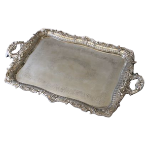 Plateau de service rectangulaire en métal à motif classique, design élégant, grand plat oblong pour les fêtes, les événements et la décoration intérieure, en vente - Product Image 4
