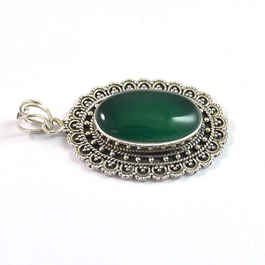 Pendentif en argent sterling 925 onyx vert automne automne hiver gothique punk décontracté ethnique Hip Hop western rétro bohème bijoux - Product Image 5