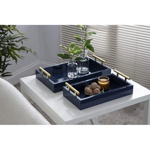 Ensemble de plateaux en bois New Look de couleur bleu foncé classique avec un design minimaliste et une forme polyvalente pour toutes les occasions spéciales - Product Image 1