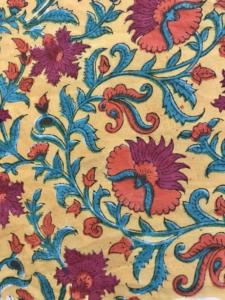 <b>Yellow</b> Floral Hand Block Printed Cotton <b>Fabric</b> | Traditional Indian Mughal-Inspired Botanical Textile - Product Image 2