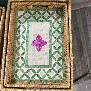 Plateau de stockage des aliments en rotin organisateur Rectangle tissé à la main avec mosaïque bon prix naturel fabriqué au Vietnam - Product Image 1