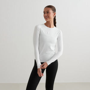 Camiseta de gimnasio de manga larga para mujer, diseño de panel raglán ajustado, camisetas de entrenamiento de secado rápido, logotipo personalizado, ropa deportiva de alta calidad OEM - Product Image 1