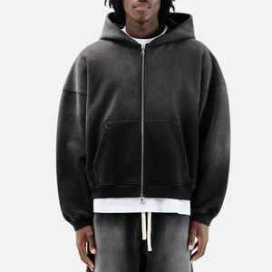 Sweat-shirt épais personnalisé brodé de style streetwear, sweat-shirt à capuche uni avec fermeture éclair, 400GSM, poids lourd, super molleton, pour homme, 100% coton - Product Image 1