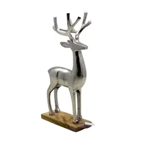 Customized Aluminum/Wood Tableware Rein Deer W/ Base For Christmas Decorative Reindeer Rough Nickel For Home Decoration