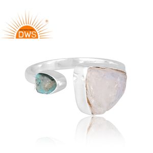 แหวนพลอยสีเงินสเตอร์ลิงสี925สีฟ้าครามและสีรุ้งดวงจันทร์ผลิตตามแบบ - Product Image 3