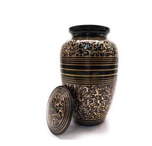 Urne funéraire élégante gravée en noir et or Urne funéraire exquise avec finition en laiton (grand) - Product Image 1