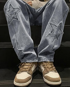 Jeans pour femmes Y2k Star, respirants, légers, taille haute, coupe droite, streetwear hip-hop, broderie esthétique, denim Harajuku - Product Image 3