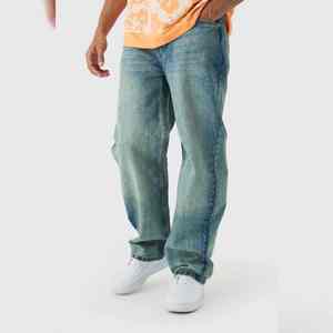 Jeans pour hommes à coupe droite et taille mi-haute, 100% coton, denim, pantalon baggy pour hommes, denim délavé, pantalon en denim pour hommes - Product Image 2