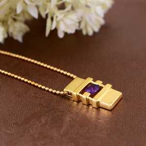 Collier en améthyste au design unique et minimaliste, pendentif géométrique en laiton plaqué or 18 carats pour femme, bijoux délicats pour la vente en gros/OEM/ODM - Product Image 3
