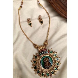 High Quality <b>Gold</b> Plated Chain Pendent Designer Necklace <b>Set</b> With <b>Earrings</b> For Wedding Wear Collection For Women And Girls - Product Image 1