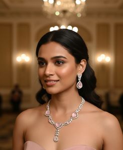 <b>Blush</b> royale teardrop necklace & earrings set made of premium teardrop cut <b>blush</b> pink stones with soft radiant brilliance - Product Image 2