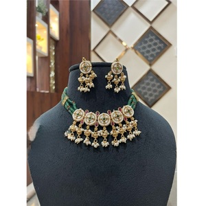 Hermoso conjunto de collar de Polki de diseño de oro pulido de alta calidad, pendientes para mujer, joyería de diseñador para ropa de boda - Product Image 1