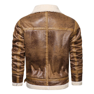 Veste en cuir de fourrure décontractée de haute qualité pour hommes, style bombardier surdimensionné avec col montant, nouveau manteau d'extérieur à la mode - Product Image 6