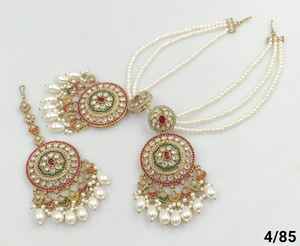 ต่างหูชุบทองแบบอินเดียทรง Motipearl ทรง ovalshape แบบดั้งเดิมและต่างหูหินพร้อมโซ่มุกโมติคคาชุดผู้หญิงและเด็กผู้หญิง - Product Image 2