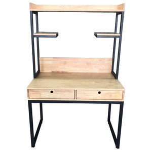 BD68086 Rubber Wood Computer <b>Desk</b> with Drawers and <b>Shelves</b> - Product Image 1