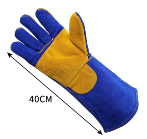 Cheap Welding Gloves Palm Reinforce Cow Split Long Leather Working Hand Leather Gloves Blue Winter <b>Men</b> Leather Gloves for <b>Work</b> - Product Image 5