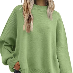 FALL CHRISTMAS <b>SWEATER</b> OVERSIZED BATWING WOMEN TRENDY <b>CREWNECK</b> SIDE SLIT KNITTED PULLOVER TOPS LOOSE CASUAL KNITWEAR - Product Image 1