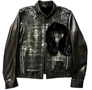 Chaqueta de Cuero Genuino para Hombre, Estilo Casual, Personalizable, Transpirable, con Estampado de Cocodrilo Repujado, para Invierno - Product Image 6