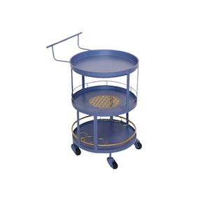 Chariot de service à thé de forme ronde en métal de couleur bleue de style antique, taille personnalisée, chariot de service pour la décoration de la maison - Product Image 1