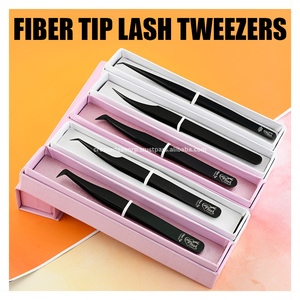 Pince à cils en acier inoxydable avec logo personnalisé, pointe en fibre, pour extensions de cils, volume intense, légère, poignée ergonomique, outil pour artiste en cils - Product Image 2