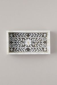 Plateau d'incrustation d'os de forme carrée avec motifs floraux Incrustation d'os Plateau de service Décor de table pour Noël - Product Image 5