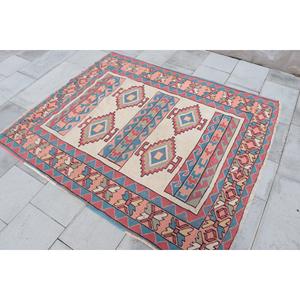 พรมวินเทจขนาด 4.7x5.5 ฟุต พรมตุรกี ลายต้นไม้และพืชสีแดง พรมขนสัตว์ - Product Image 2