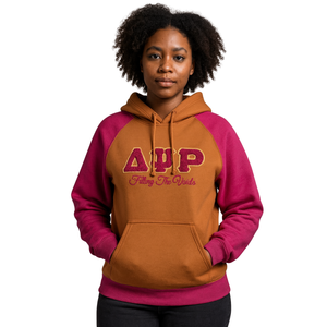 Delta Psi Rho Sorority Raglan Sleeve Pullover Sudadera con capucha Oro 80 Algodón 20 Poliéster Relleno de los vacíos Greek Life Casual Wear Hoody - Product Image 1